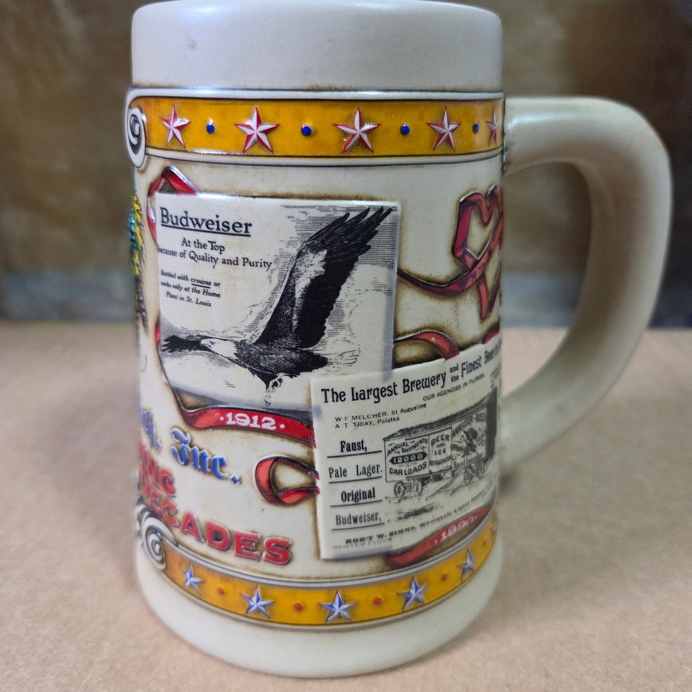 Budweiser Advertising Through Decades Stein 1st Series 1879-1912 Ceramarte 1992